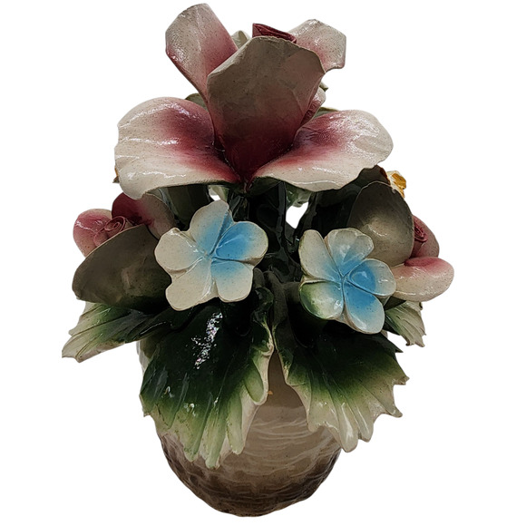 Vintage Nuova Capodimonte Large Porcelain Basket of Pink Yellow Flowers Italy - Picture 2 of 8